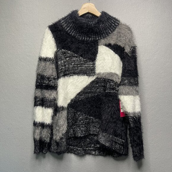 Vince Camuto Sweaters - Vince Camuto Mix Intarsia Eyelash Yarn Turtleneck Sweater L